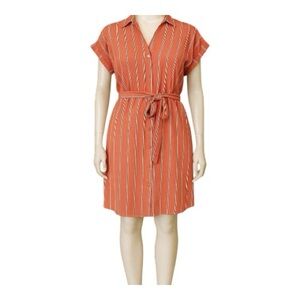 Express Striped Orange Shirt Dress